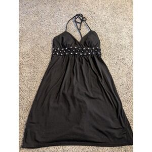 Y2k My Michelle Black Halter Dress Embellished Waistline Size M
